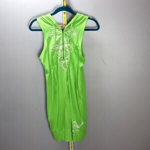 Johnny Was LA Green Embroidered Sleeveless Hooded Dress Tunic‎ Size M